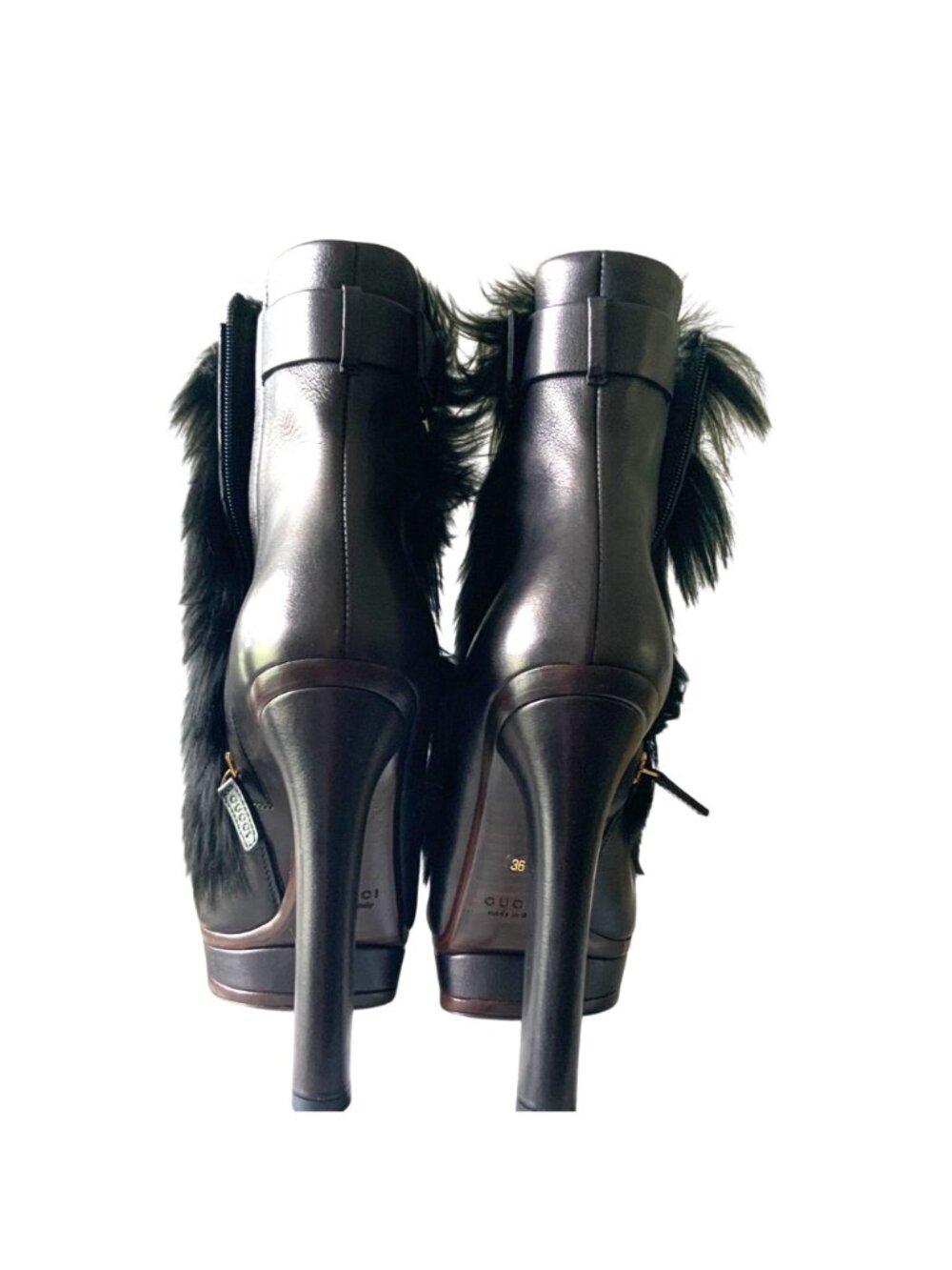 Gucci Womens Black Leather & Alpaca Fur Platform Ankle Boots Size 36 With Box - Picture 12 of 14